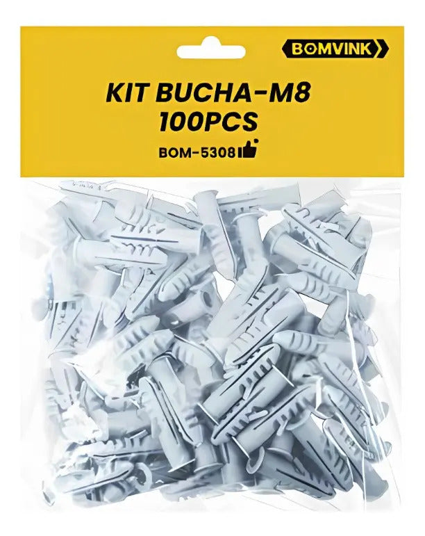 Kit Bucha 8 mm com Anel e Aba Plástica com 100 Peças Bomvink BOM-5308