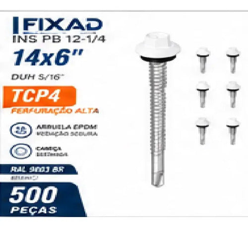 Parafuso Hard Pb12 14x6 Tcp4 Epdm Branco 9003 – 500 Peças – foto 3