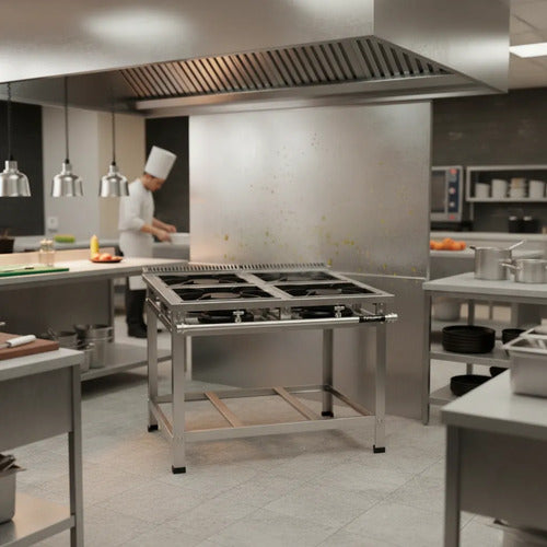 Fogão Industrial Inox P7 4 Boca Qs Qg C/ Pés Reguláveis B.p