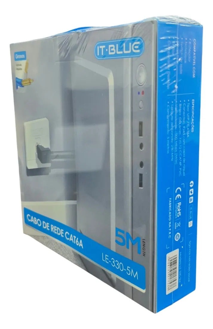 Cabo de Rede Cat6A 5 Metros com Conector RJ45 90 Graus It-Blue LE-330-5M