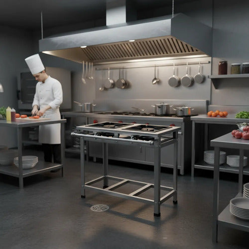 Fogão Industrial Inox P7 2 Boca Qs Qg C/ Pés Reguláveis B.p