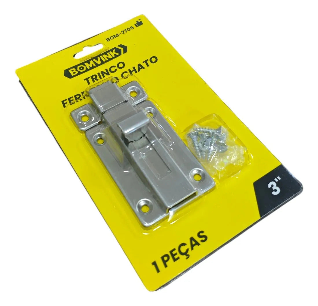 Trinco Ferrolho Chato 3" em Aço Inox com Parafusos Bomvink BOM-2705