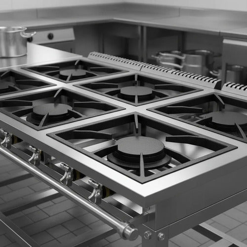 Fogão Industrial Inox P7 6 Boca Qs Qg C/ Pés Reguláveis B.p