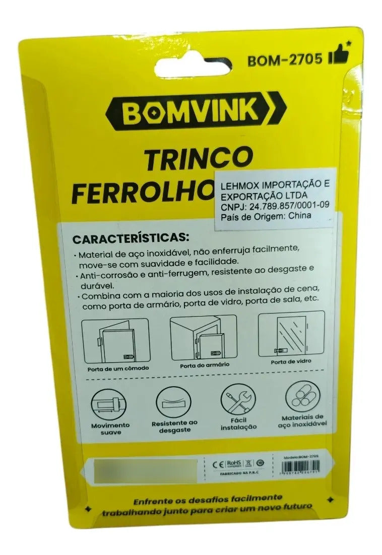 Trinco Ferrolho Chato 3" em Aço Inox com Parafusos Bomvink BOM-2705