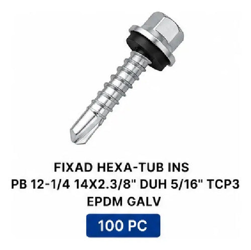 Parafuso Autobrocante Hard Hexa-Tub PB 12-1/4 TCP3 EPDM Galvanizado para Telha Sanduíche – 100 Peças – foto 2