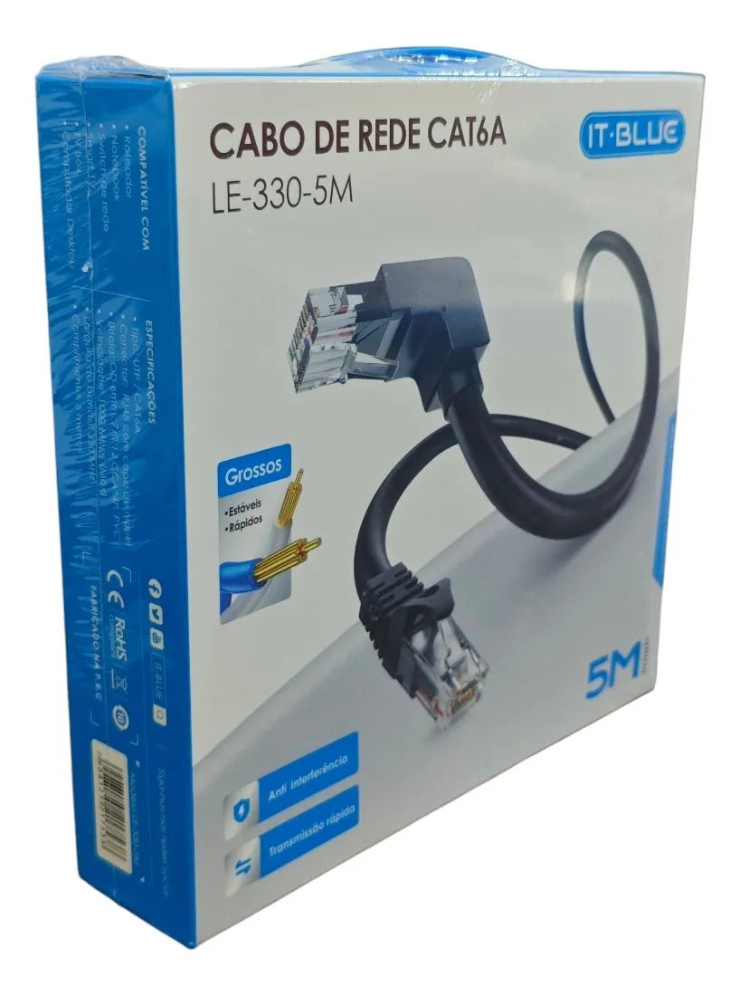 Cabo de Rede Cat6A 5 Metros com Conector RJ45 90 Graus It-Blue LE-330-5M