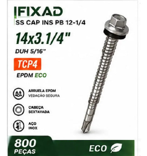 Parafuso Hard Ss Cap Ins Pb 14x3.1/4 Tcp4 Epdm Eco – 800 Peças – foto 3
