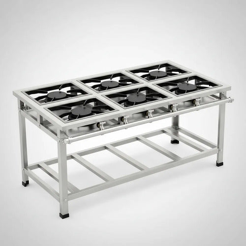 Fogão Industrial Inox P7 6 Boca Qs Qg C/ Pés Reguláveis B.p