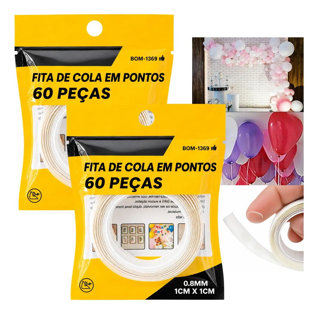 Fita de Cola Dupla Face em Pontos Transparente 60 Peças 1x1 cm Bomvink BOM-1369