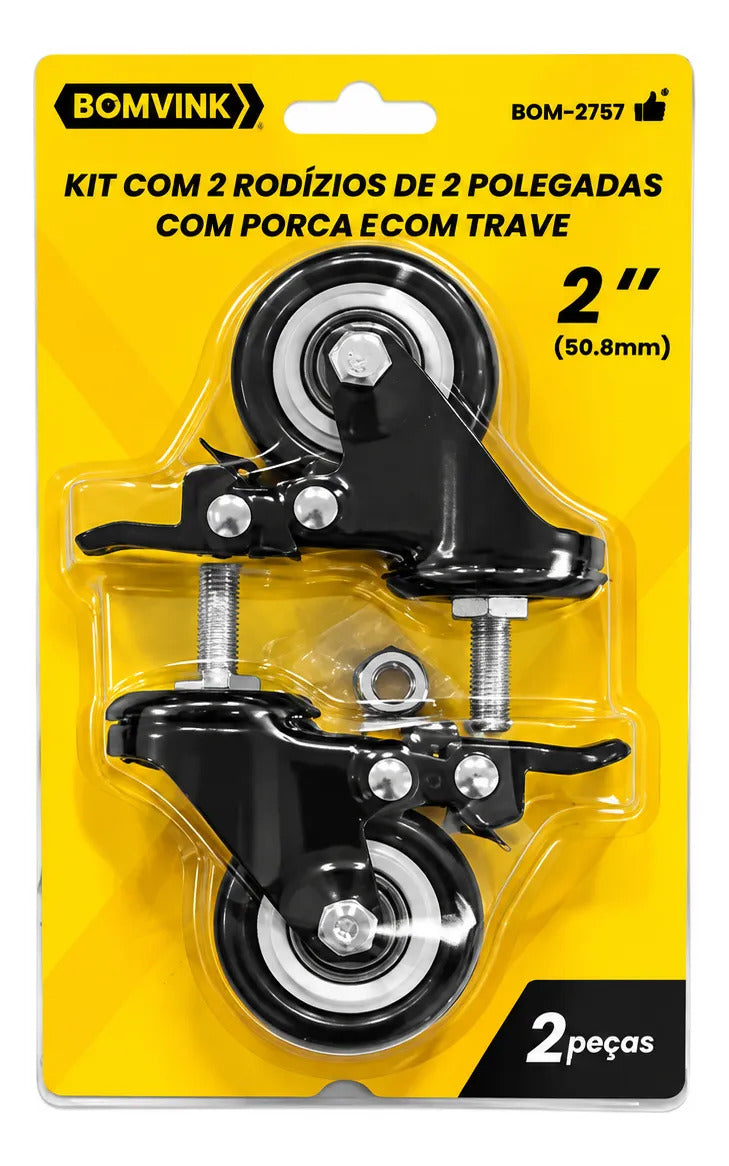 Kit com 2 Rodízios com Porca e Trava 2 Polegadas Bomvink BOM-2757