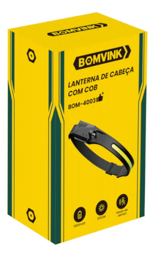 Lanterna de Cabeça LED Recarregável USB Tipo C com Sensor 500 Lúmens Bomvink BOM-4003