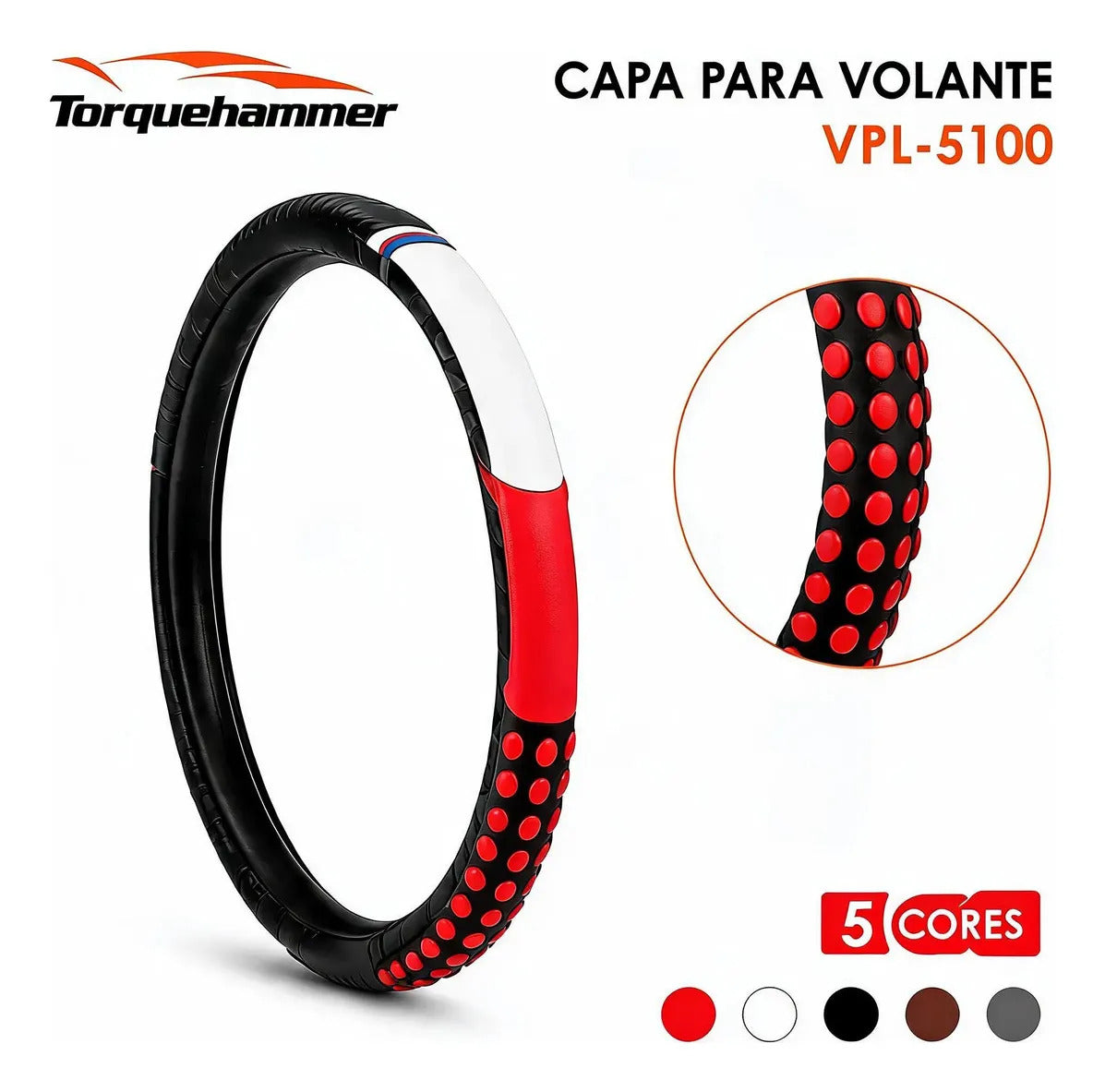 Capa Protetora de Volante Vermelha Antiderrapante Universal Torquehammer VPL-5100