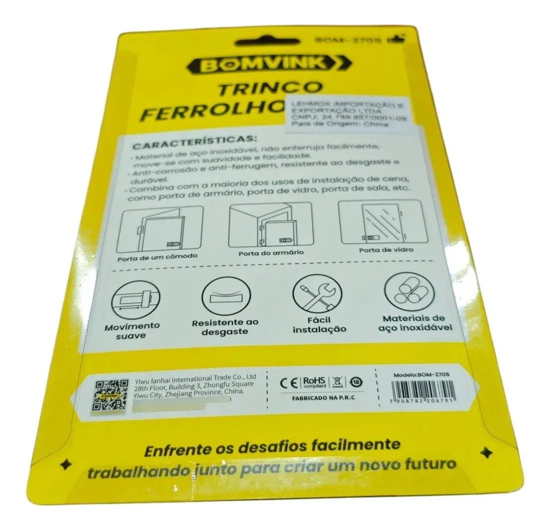 Trinco Ferrolho Chato 3" em Aço Inox com Parafusos Bomvink BOM-2705