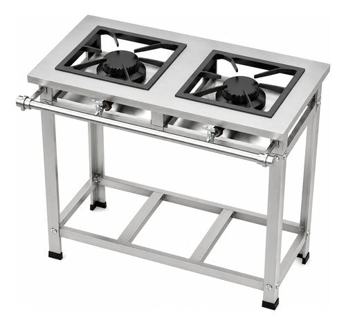 Fogão Industrial Inox P7 2 Boca Qs Qg C/ Pés Reguláveis B.p