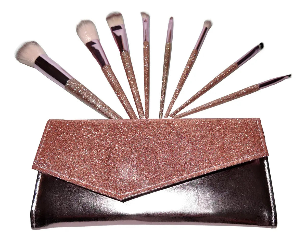 Kit com 8 Pincéis de Maquiagem Rosa com Estojo Luatek LMF-MZ64