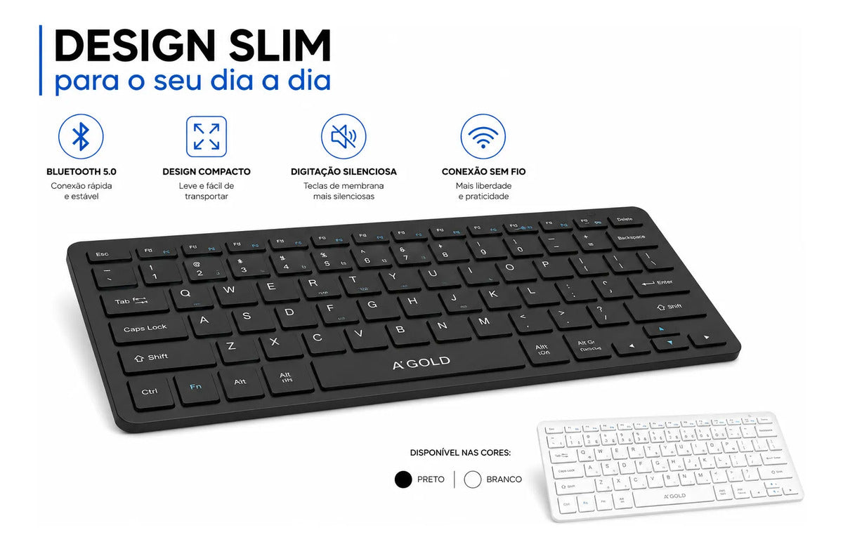 Teclado Sem Fio Compacto Bluetooth 5.0 Layout ABNT2 A'Gold TCD-05