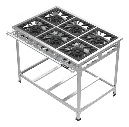 Fogão Industrial 6 Bocas/qd Baixa Pressão Perfil 7 Inox Fast