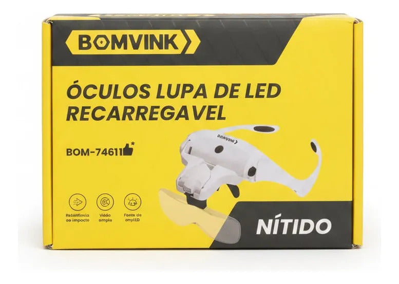 Óculos com Lupa de Cabeça com LED e 5 Lentes Intercambiáveis Bomvink BOM-7461