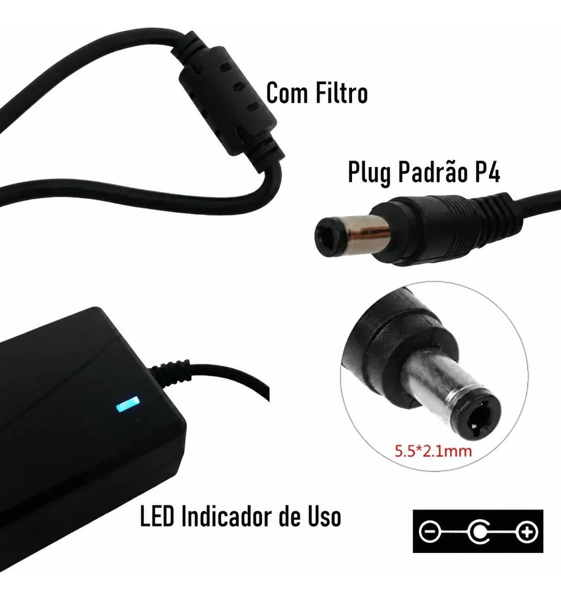 Fonte de Alimentação 12V com Plugue P4 5.5 x 2.1 mm Aitek SIGMA-F512