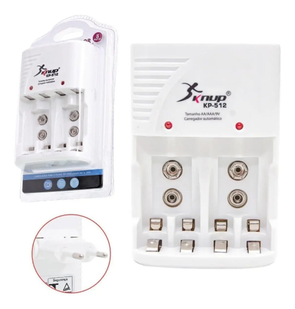 Carregador de Pilhas AA AAA 9V Bivolt com 4 Entradas e Indicador de Carga Knup KP-512AA