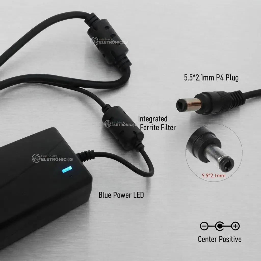 Fonte de Alimentação 12V com Plugue P4 5.5 x 2.1 mm Aitek SIGMA-F512