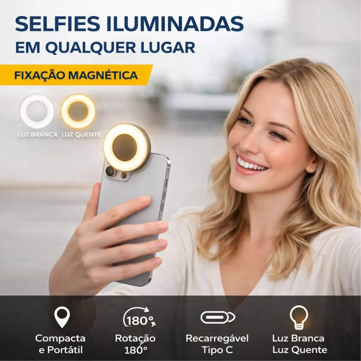 Luminária de LED Ring Light para Celular com Ímã Magnético Recarregável B-Max BM-L33