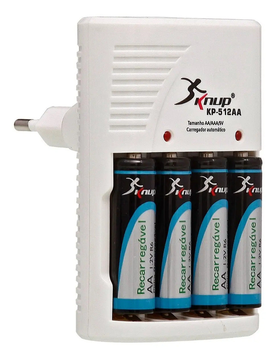 Carregador de Pilhas AA AAA 9V Bivolt com 4 Entradas e Indicador de Carga Knup KP-512AA