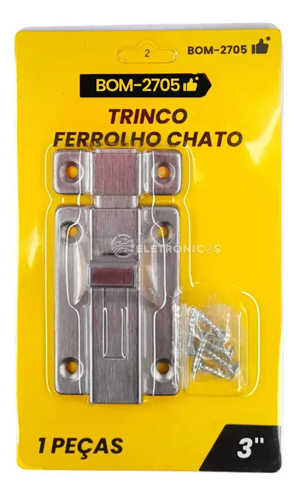 Trinco Ferrolho Chato 3" em Aço Inox com Parafusos Bomvink BOM-2705