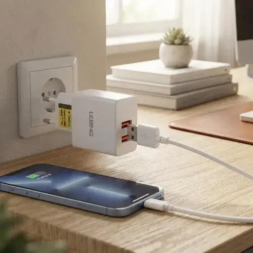 Carregador de Parede com 2 Portas USB 5.1A e Cabo de 1 m Lelong LE-230FP