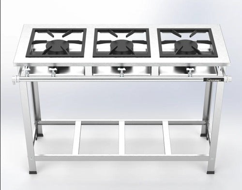 Fogão Industrial Inox P7 3 Boca Qs Qg C/ Pés Reguláveis B.p