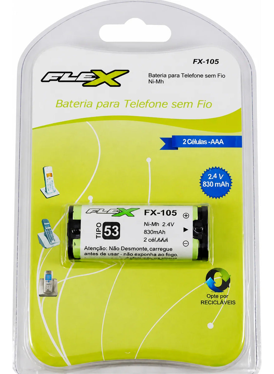 Bateria para Telefone Sem Fio 2,4V 830mAh 2 Células 5/4 AAA Flex FX-105