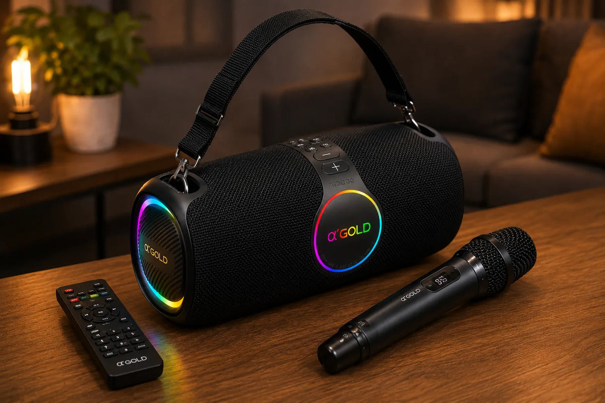Caixa de Som Bluetooth Portátil com Microfone e Karaokê 120W A'Gold SM-32