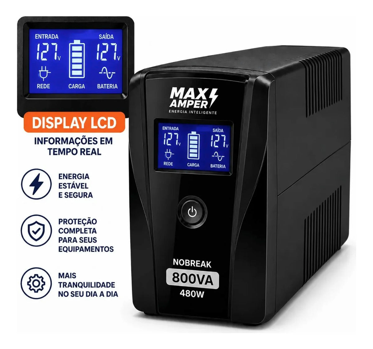 Nobreak com Display LCD 800VA 480W 220V Bateria Selada It-Blue MAX-0402