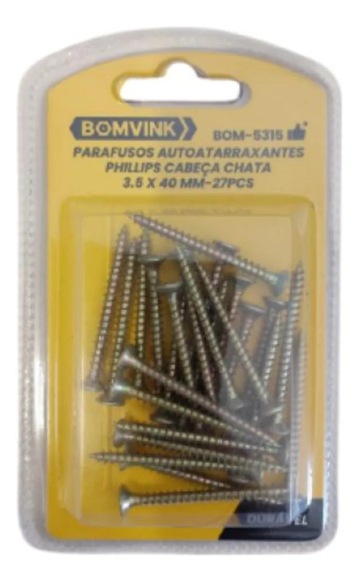 Kit com 27 Parafusos Autoatarraxantes Phillips 3,5 x 40 mm Bomvink BOM-5315