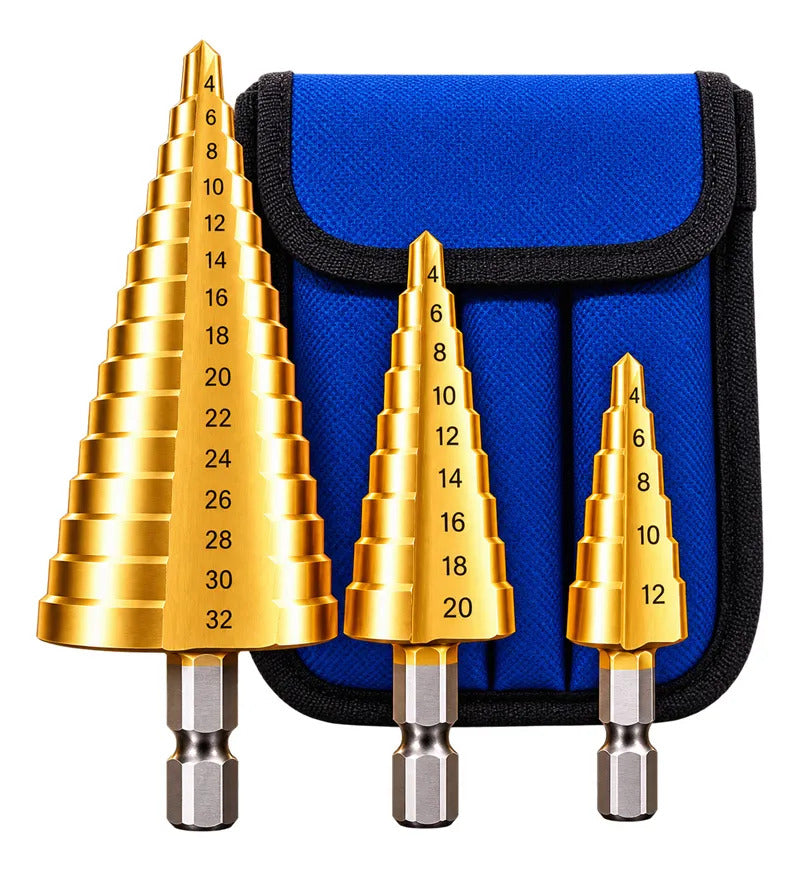 Kit com 3 Brocas Escalonadas 4-12, 4-20 e 4-32 mm Bomvink BOM-5021