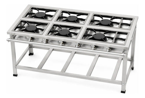 Fogão Industrial Inox P7 6 Boca Qs Qg C/ Pés Reguláveis B.p