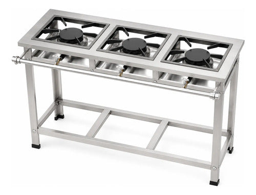 Fogão Industrial Inox P7 3 Boca Qs Qg C/ Pés Reguláveis B.p