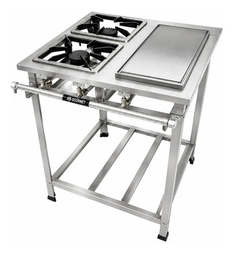 Fogão Industrial Inox Perfil 5 2 Bocas QS + Chapa Baixa Pressão Fast Gourmet