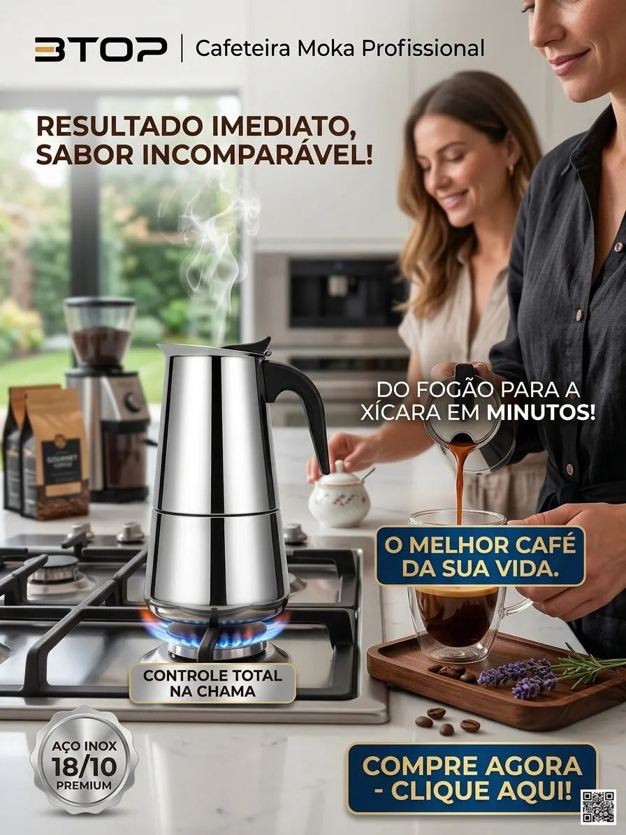 Bule de Café Cafeteira Italiana Moka em Aço Inox 450ml B-Top BP-6022