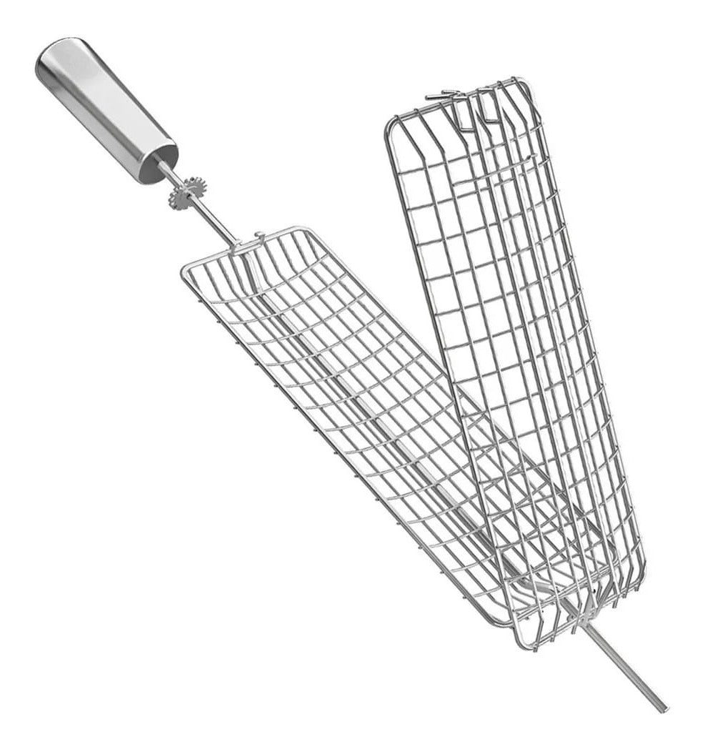 Espeto Grelha Gaiola P/ Churrasqueira Assar Peixes E Miúdos