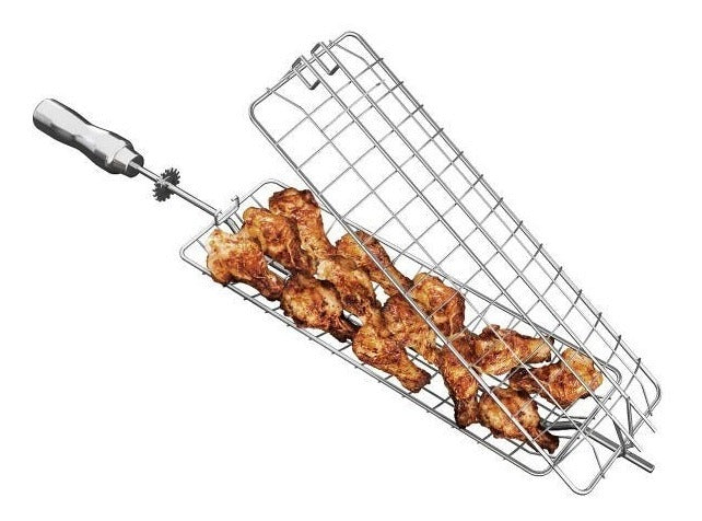 Espeto Grelha Gaiola P/ Churrasqueira Assar Peixes E Miúdos