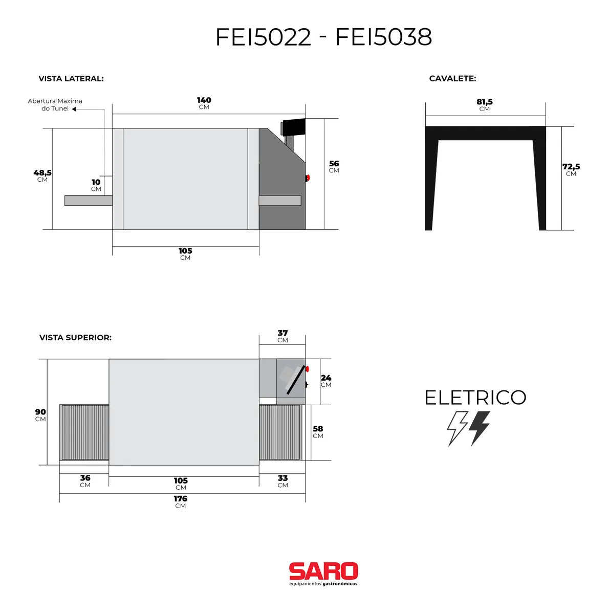 Assador Industrial esteira pizzas 50cm Elétrico Trifásico 220V