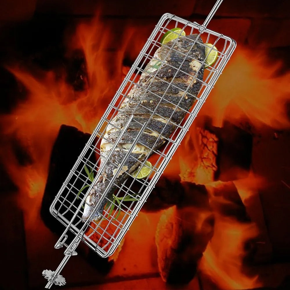 Espeto Grelha Gaiola P/ Churrasqueira Assar Peixes E Miúdos