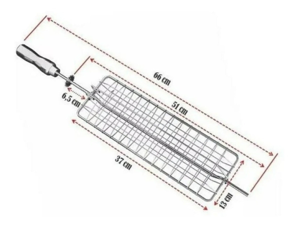 Espeto Grelha Gaiola P/ Churrasqueira Assar Peixes E Miúdos