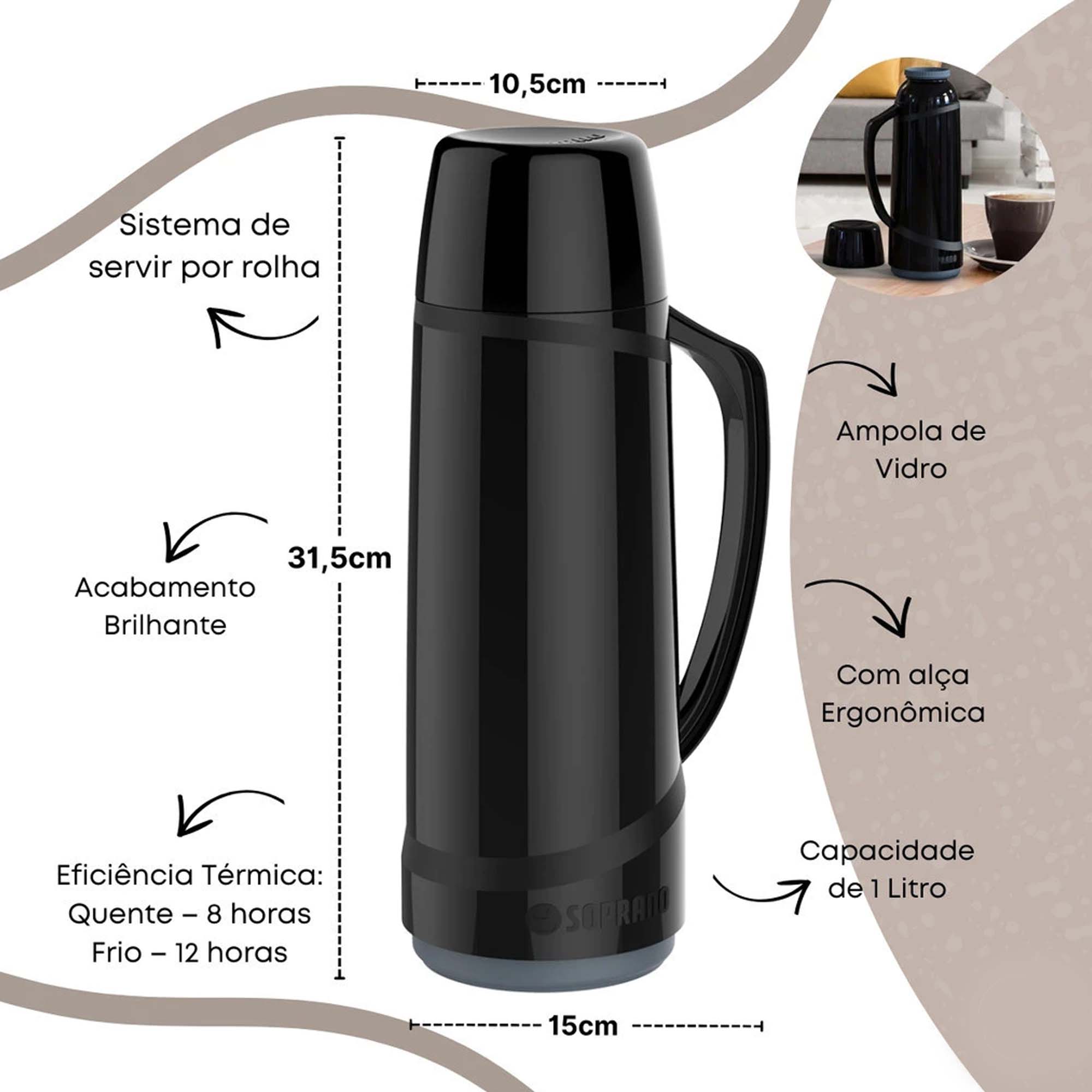 Garrafa Térmica Cristal 1LITRO Soprano Café