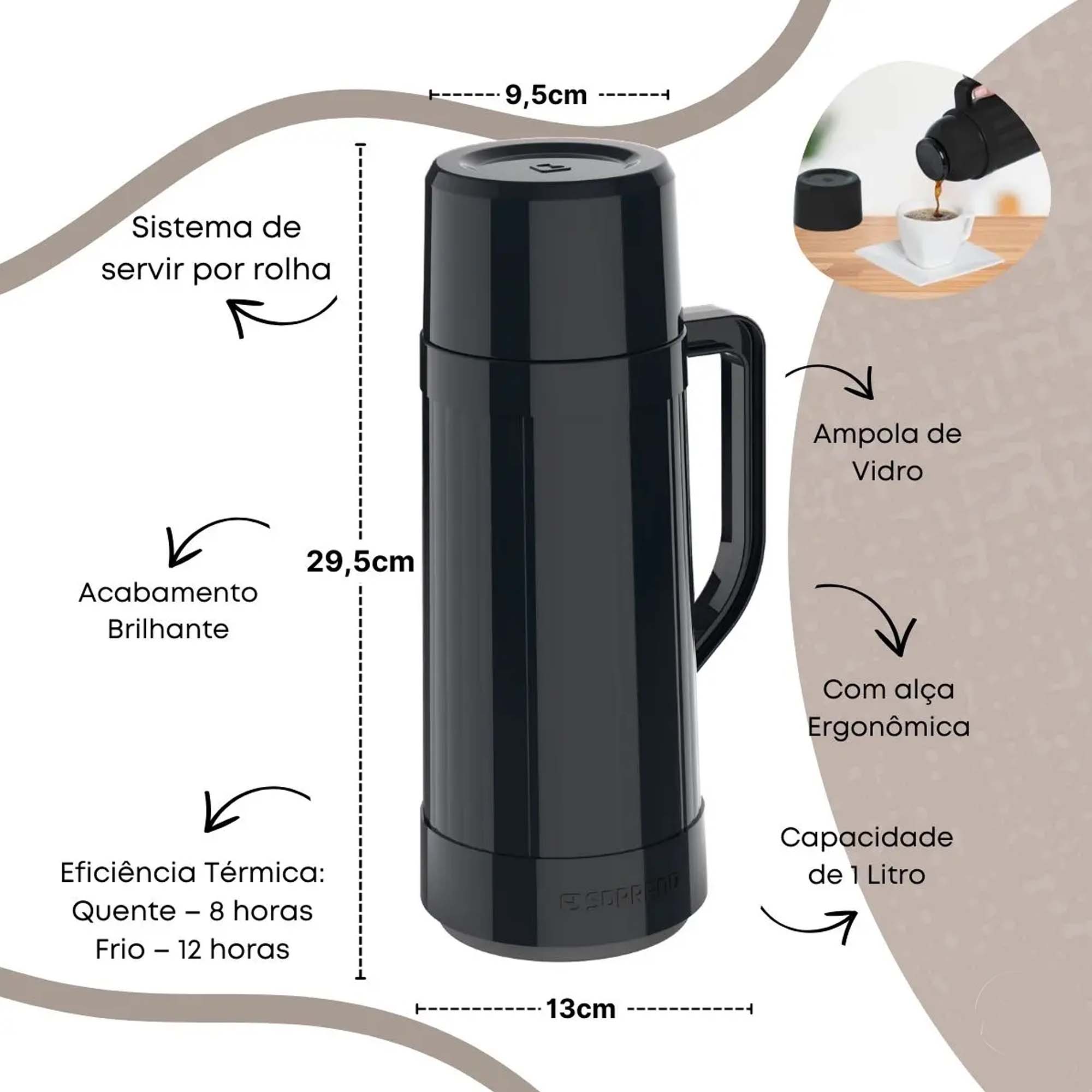 GARRAFA TERMICA TOPAZIO 1L PRETO SOPRANO