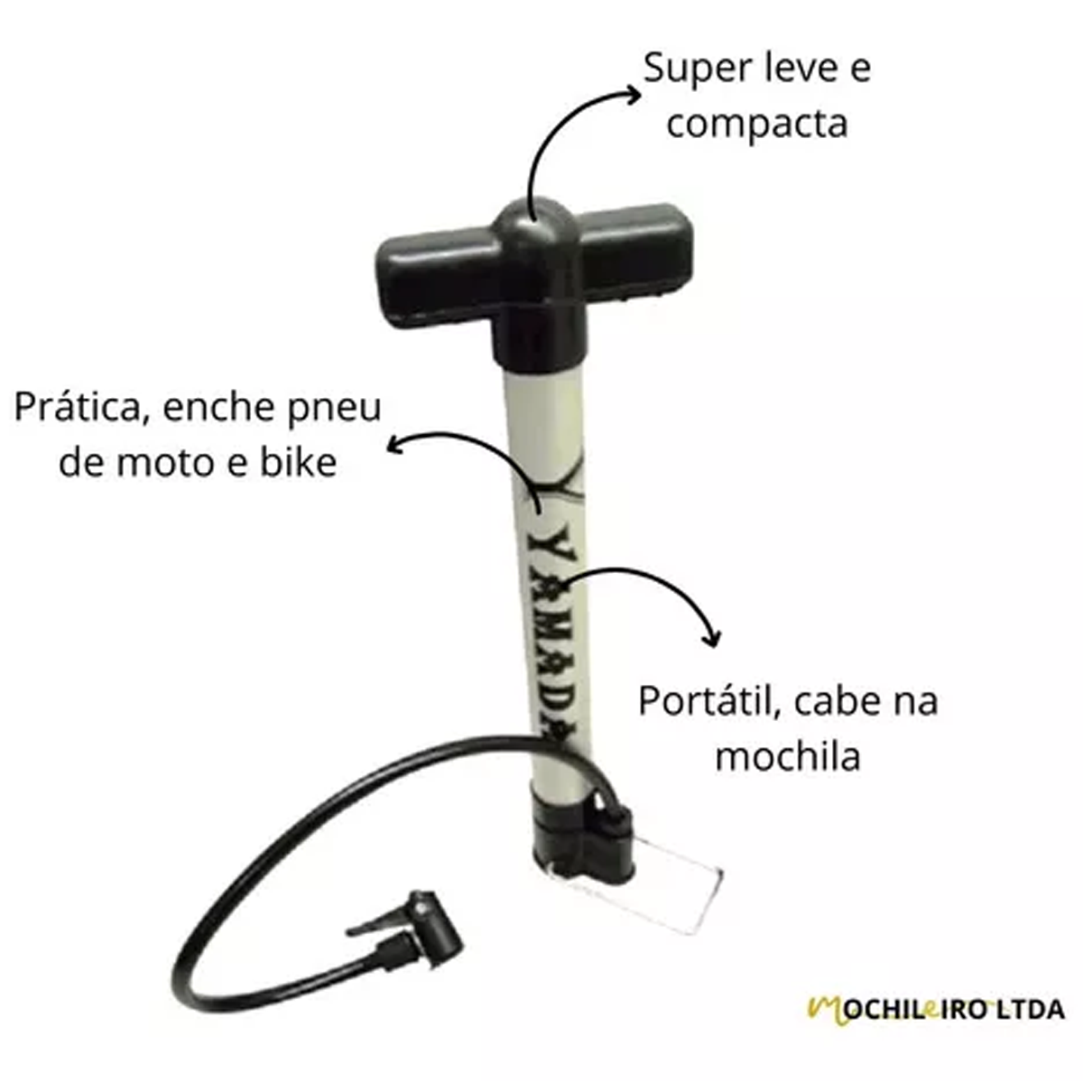 Bomba De Ar Para Pneu Bicicleta 30cm Yamada Oficina - Cinza