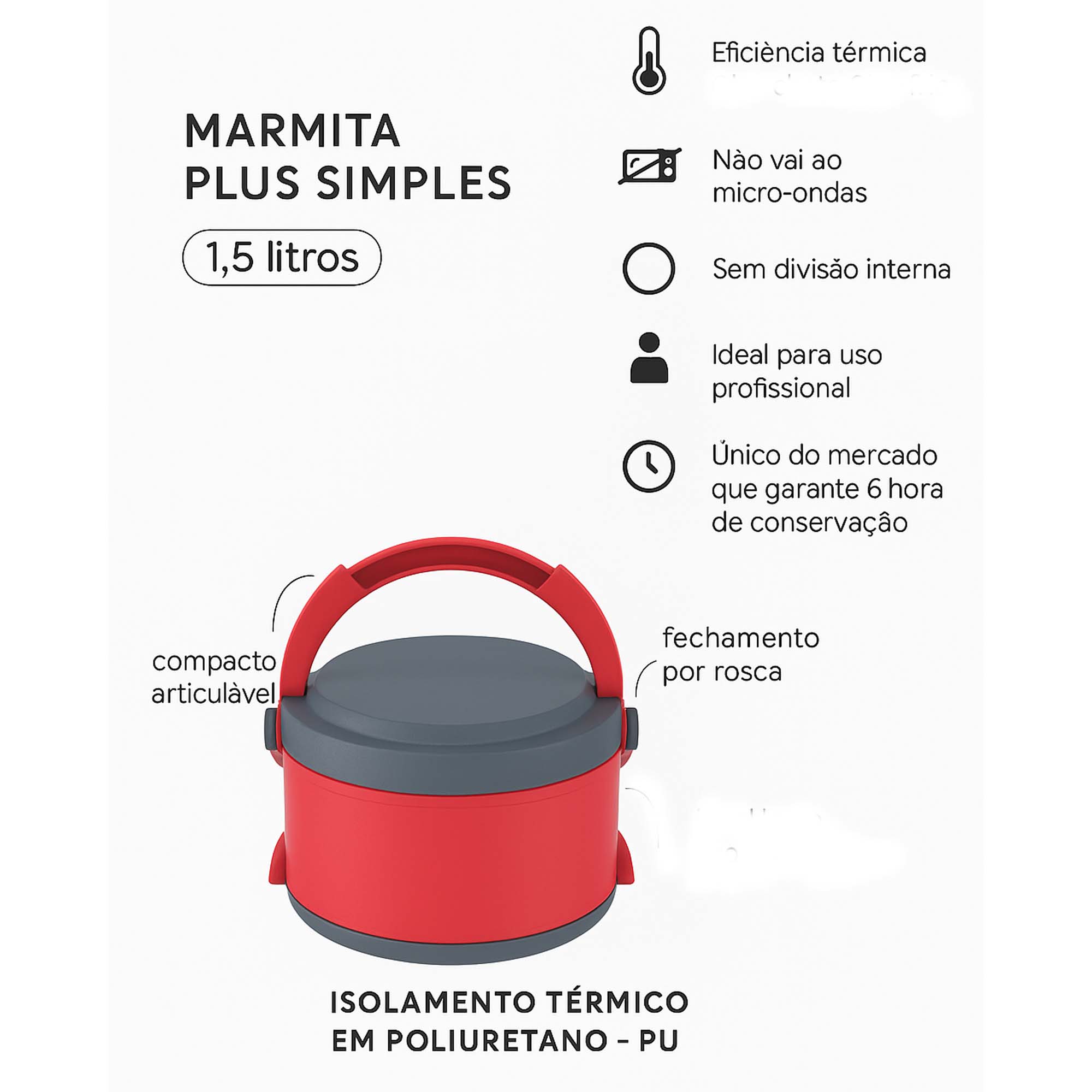 Marmita Termica Plus Simples 1,5l Vermelha Soprano