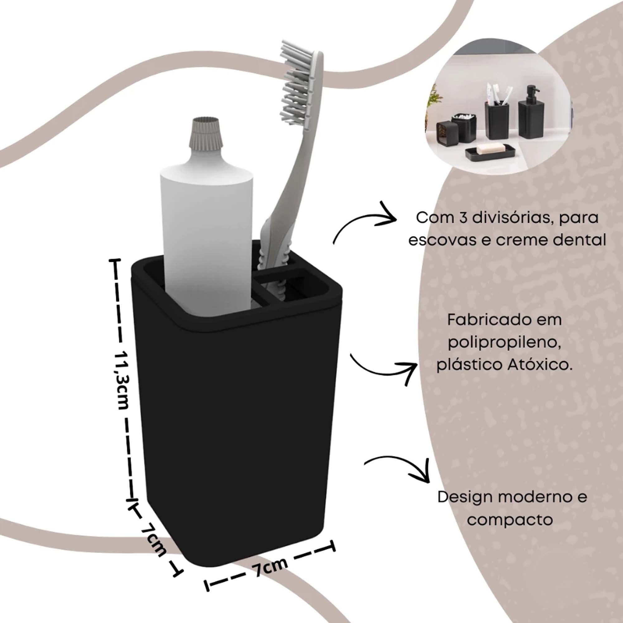 Porta Escova De Dente Acabamento Fosco Preto Soprano