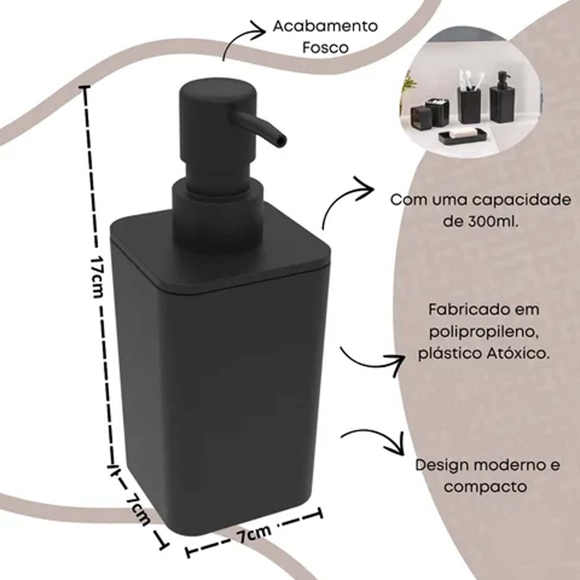 Porta Sabonete Liquido Banheiro Preto/Chumbo Soprano